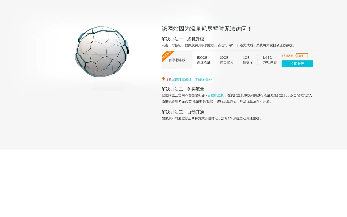 阿里云万网流量耗尽关停页面 页面快照